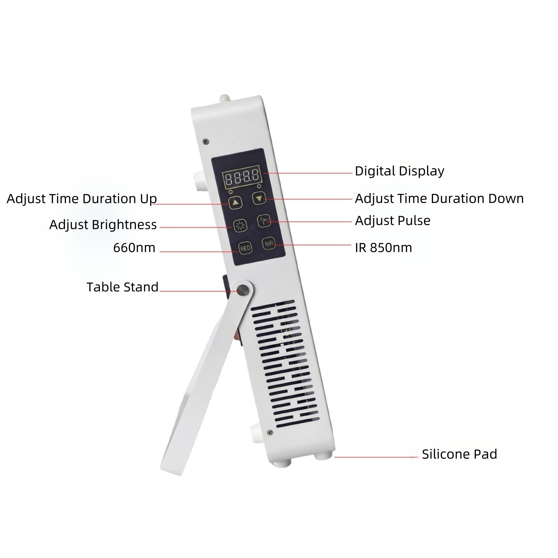 100W Desktop Infrared Therapy Lamp – 70 LEDs | Touch Screen | Red Light 660nm & IR 850nm | Dimmable & Timer | AC100–240V | Desktop Stand Design | for Skin Beauty | Included Hanging Rope, Protective Goggles | US / EU / UK / AU Plug