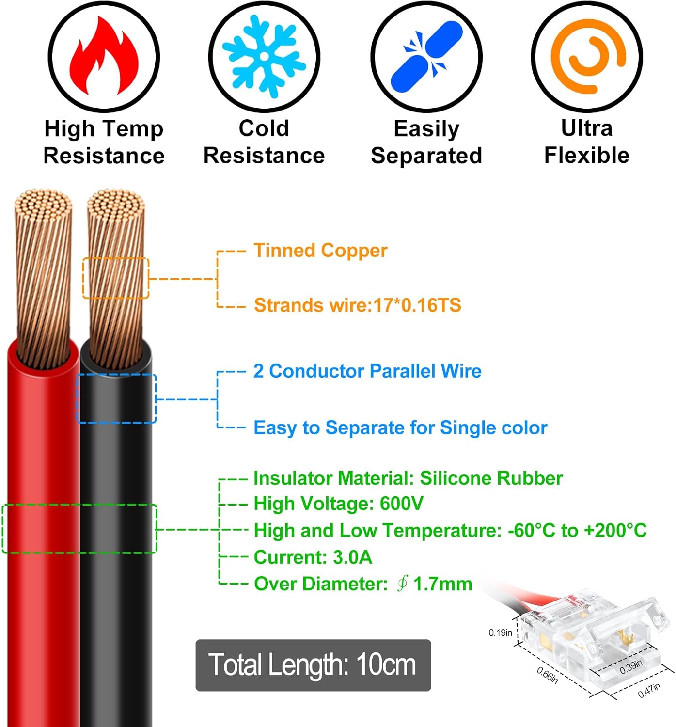 Connecteurs pour bandes LED transparentes en cristal – Clips sans soudure 10 mm 2 broches | Adaptateur bande à fil / bande à bande / CC – Stock local États-Unis/Royaume-Uni