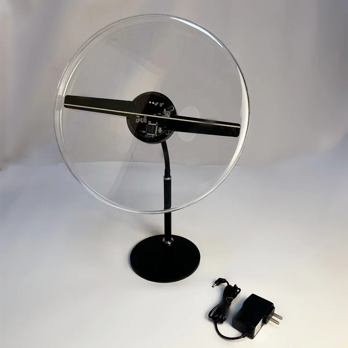 FL-AS Series 11cm to 42cm (4.3–16.5 inch) Small Size | 3D Hologram Fan LED Display | Flat Fan Asynchronous Control | Hologram Display Fan | Desktop Stand with Transparent Protective Cover | 2 Blades