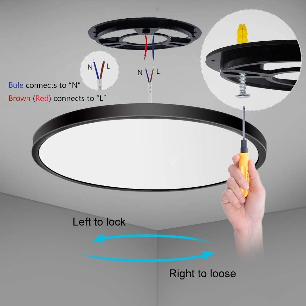 Plafonnier LED rond AC 220–240 V – Noir – Options 12 W / 18 W / 24 W / 32 W – 3 000 K / 4 500 K / 5 000 K / 6 500 K – Plafonnier encastré – Stock local (Royaume-Uni/Allemagne)