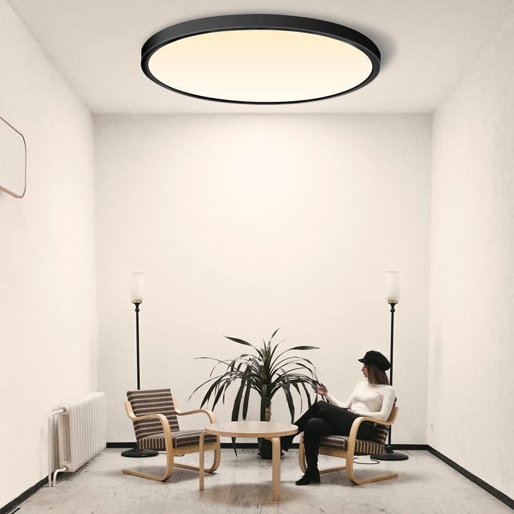 Plafonnier LED rond AC 220–240 V – Noir – Options 12 W / 18 W / 24 W / 32 W – 3 000 K / 4 500 K / 5 000 K / 6 500 K – Plafonnier encastré – Stock local (Royaume-Uni/Allemagne)