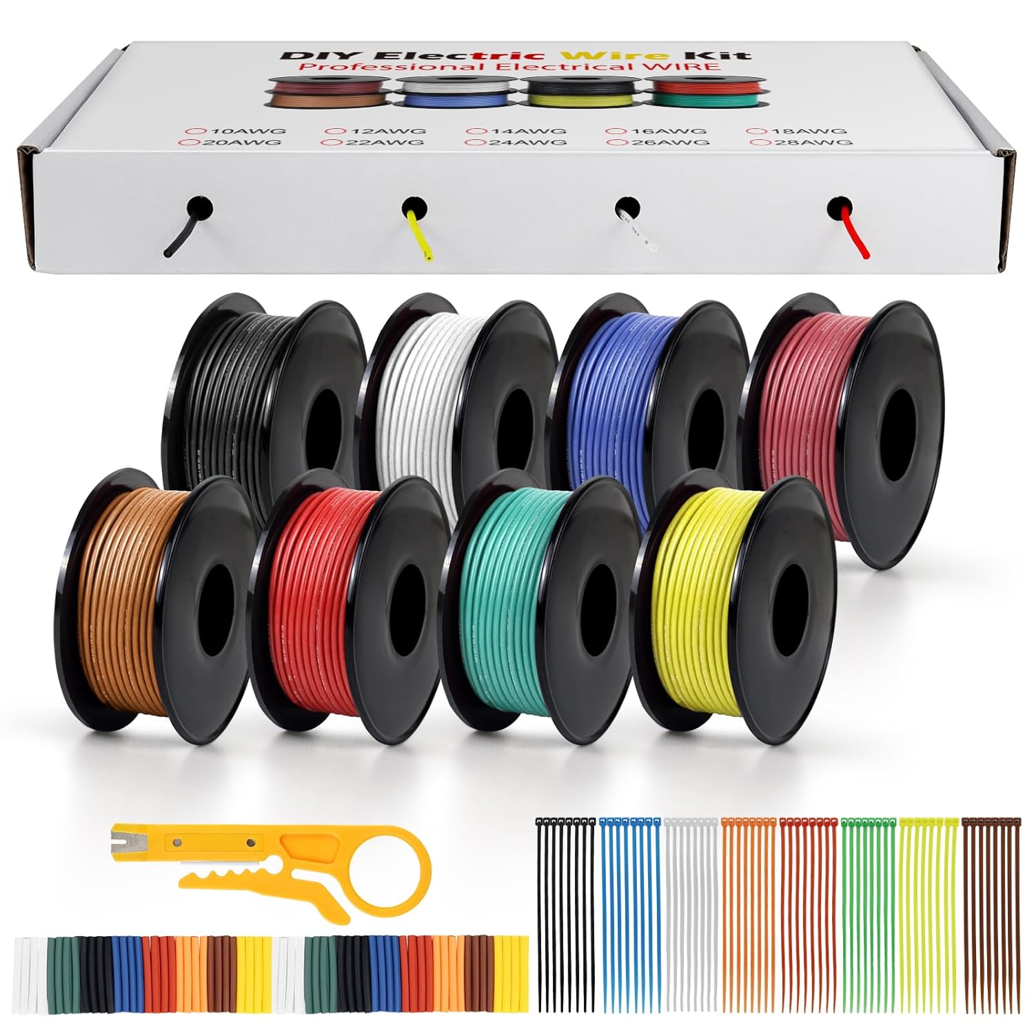18 AWG Silicone Wire Kit, Stranded Tinned Copper Electrical Cable, 3m–15m Each Roll × 8 Colors, Flexible Heat Resistant Hook Up Wire Set for DIY, Automotive, LED, RC, Power Wiring