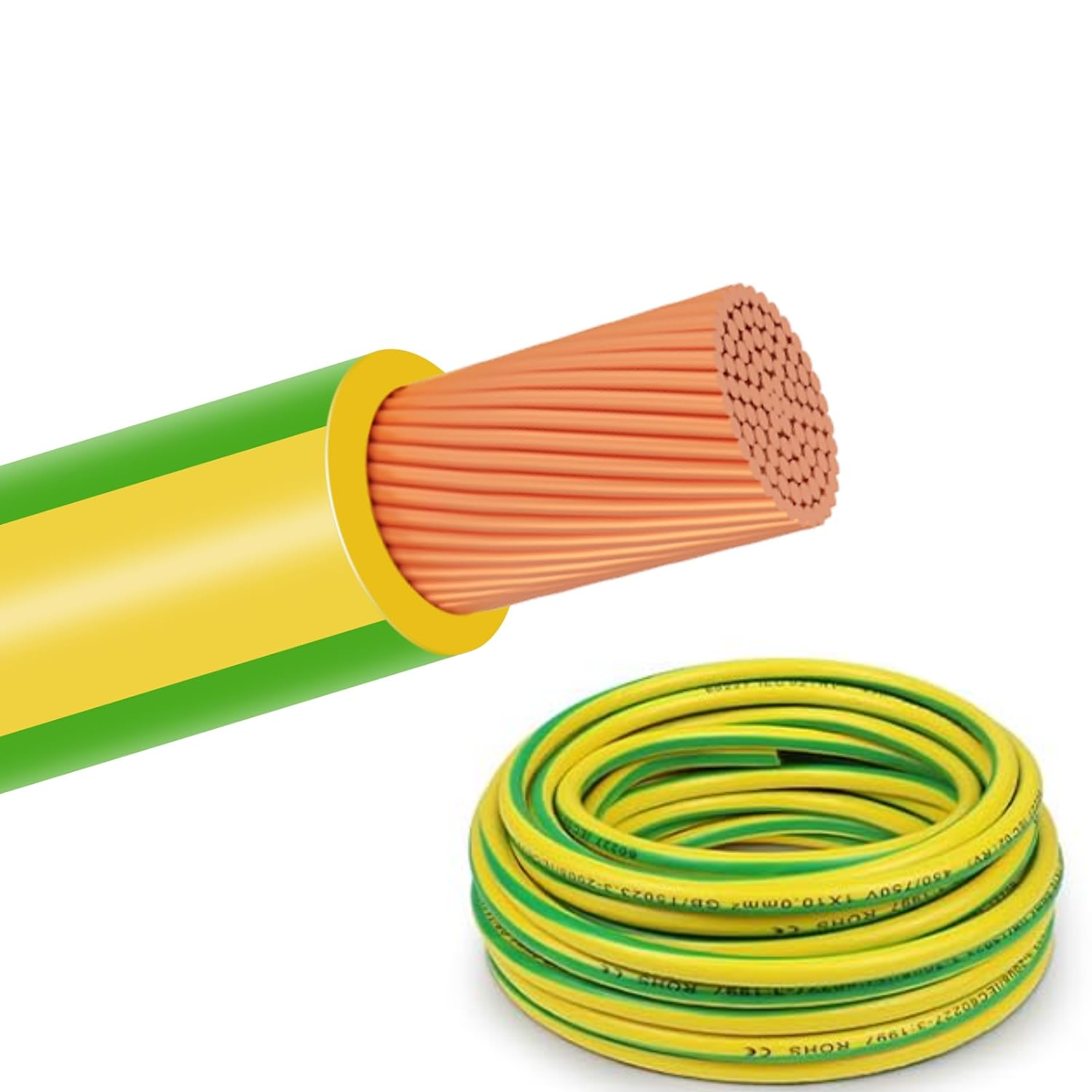 10mm² Electrical Earth Wire 10m–30m, Flexible Green-Yellow Ground Cable PVC Insulated, Heavy Duty Wiring for Grounding, Power and Industrial Installations