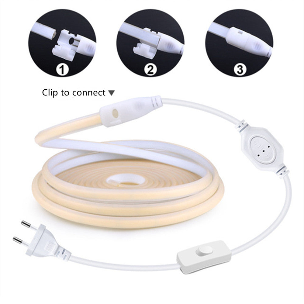 AC110V / 220V COB Flexible LED Strip Light - 3000K / 6500K | IP65 Waterproof | Spotless High Brightness | Inline Power Switch | for Cabinets, Kitchen & Office Lighting | US / EU Plug  | 5/50M