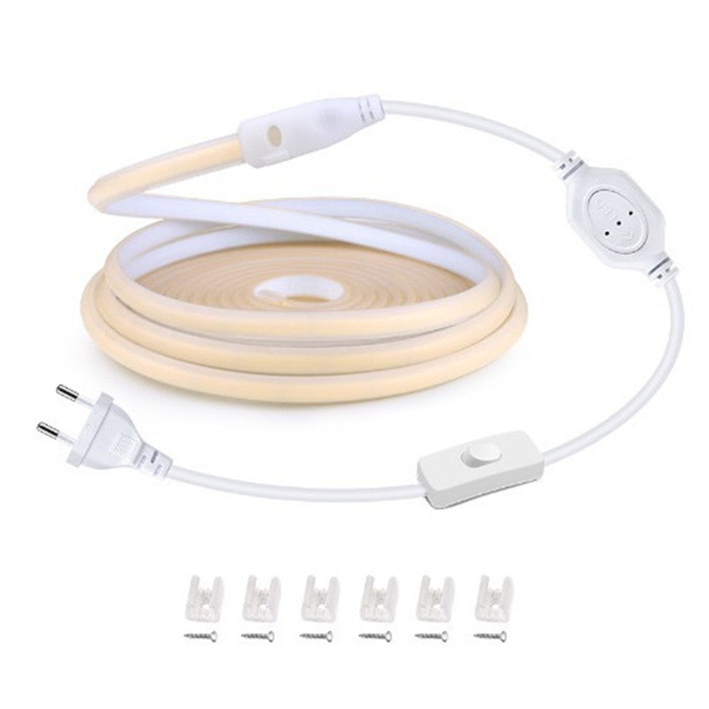 AC110V / 220V COB Flexible LED Strip Light - 3000K / 6500K | IP65 Waterproof | Spotless High Brightness | Inline Power Switch | for Cabinets, Kitchen & Office Lighting | US / EU Plug  | 5/50M