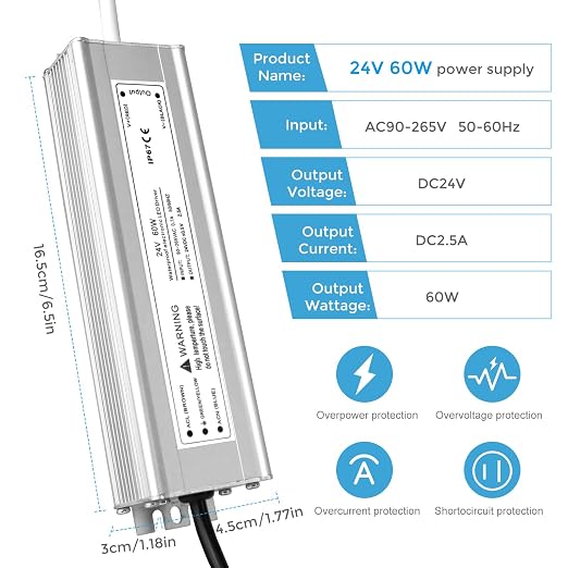 24V Waterproof LED Power Supply 30W–300W, 90–265V Input, Single/Dual Wire Output, Aluminum Housing, Outdoor LED Driver, CE/RoHS/FCC — US/UK/EU Plug & Wire Leads Options