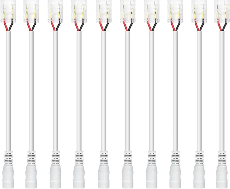 Connecteurs pour bande LED en cristal transparent – ​​Clips sans soudure 10 mm 2 broches | Adaptateur bande à fil / bande à bande / CC – Vente en gros, 500 pièces, MOQ | Direct usine 