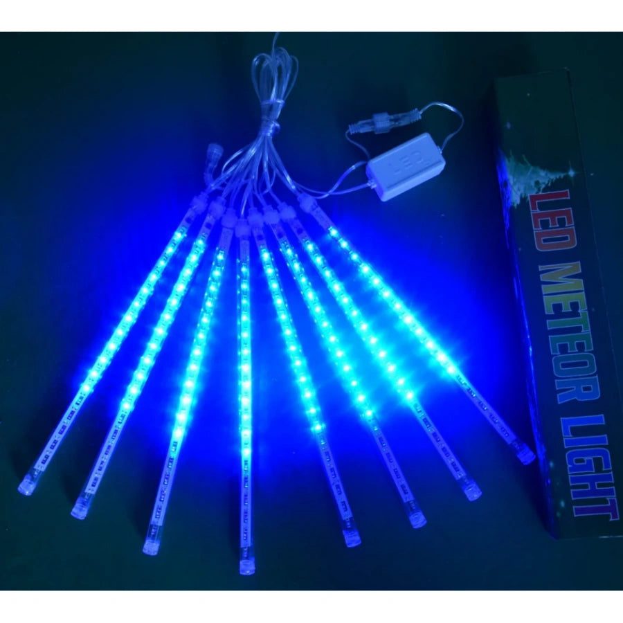 Lot de 3 guirlandes lumineuses de Noël avec pluie de météores, 8 tubes de 30,5 cm, étanches, à brancher, pour Halloween, Noël, fête, maison, terrasse, décoration extérieure