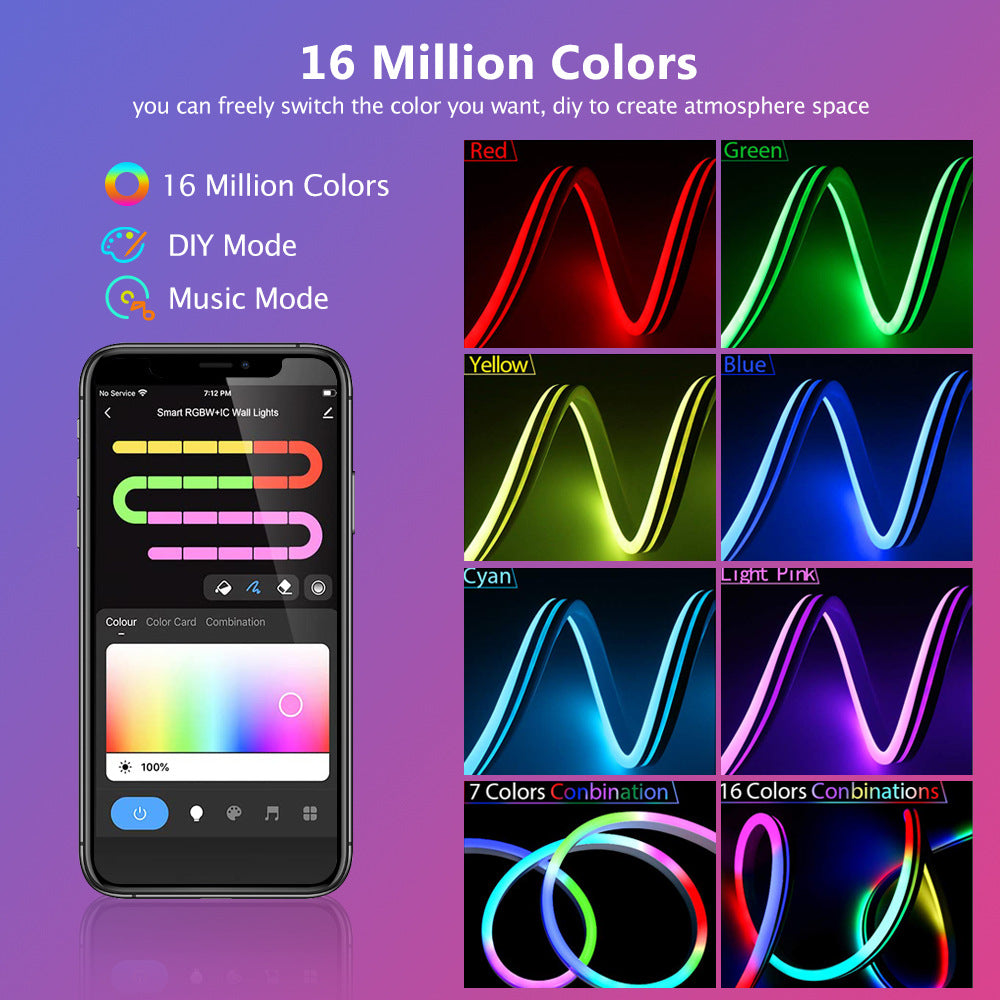 RGB Dream Color LED NEON Lichtstreifen-Set in 16,4 Fuß mit 300 LEDs, Beleuchtungsset mit APP-gesteuerter Sound-Active-Funktion, kabelloser Fernbedienung
