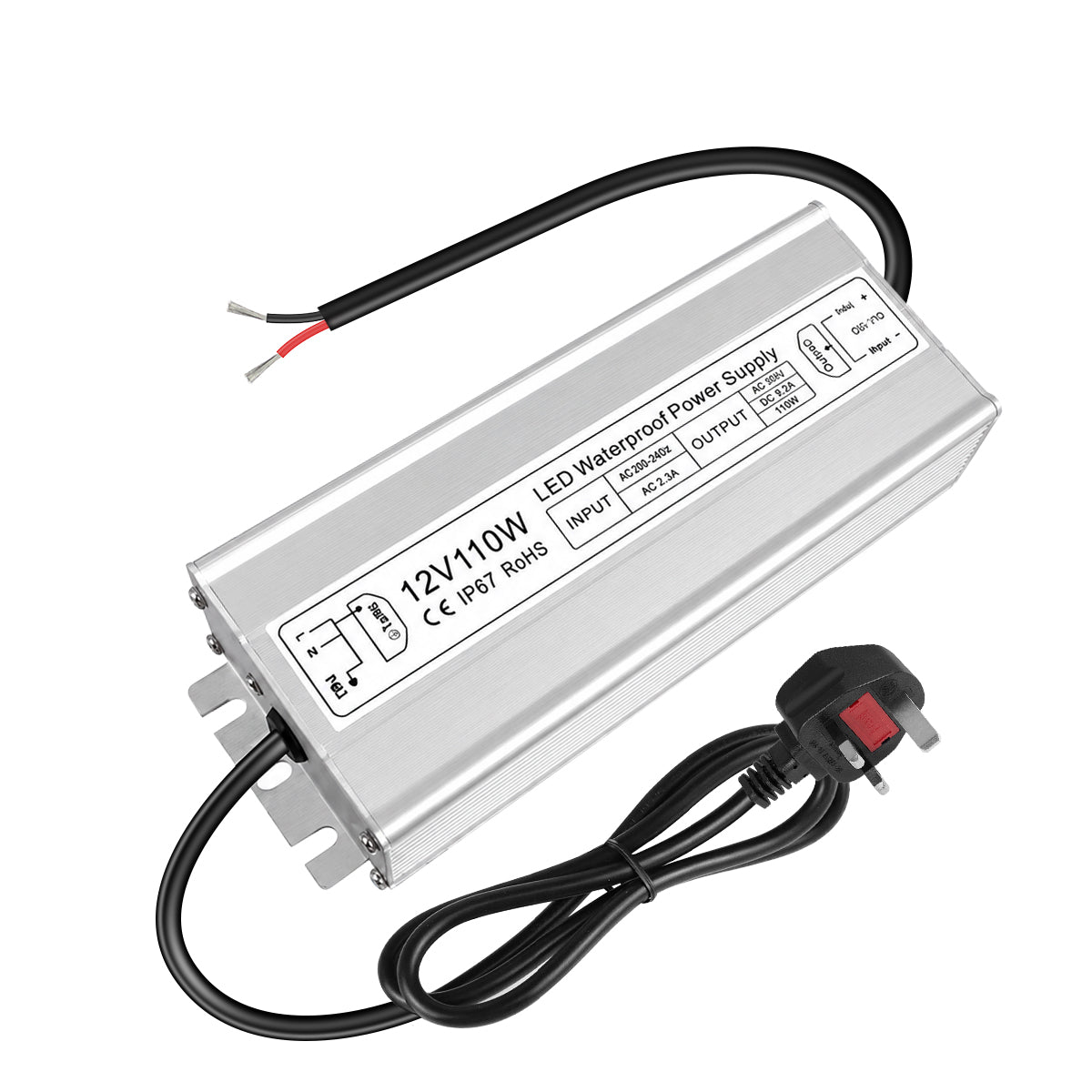 12V Waterproof LED Power Supply 30W–280W, 90–265V Input, Single/Dual Wire Output, Aluminum Housing, Outdoor LED Driver, CE/RoHS/FCC —US/UK/EU Plug & Wire Leads Options