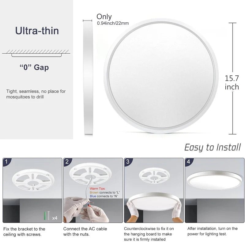 15,7 Zoll runde LED-Deckenleuchte – 32 W – Weiß – 3000 K / 4500 K / 5000 K / 6500 K – Deckenleuchte zur Unterputzmontage – Lokaler Lagerbestand (US/UK/DE)