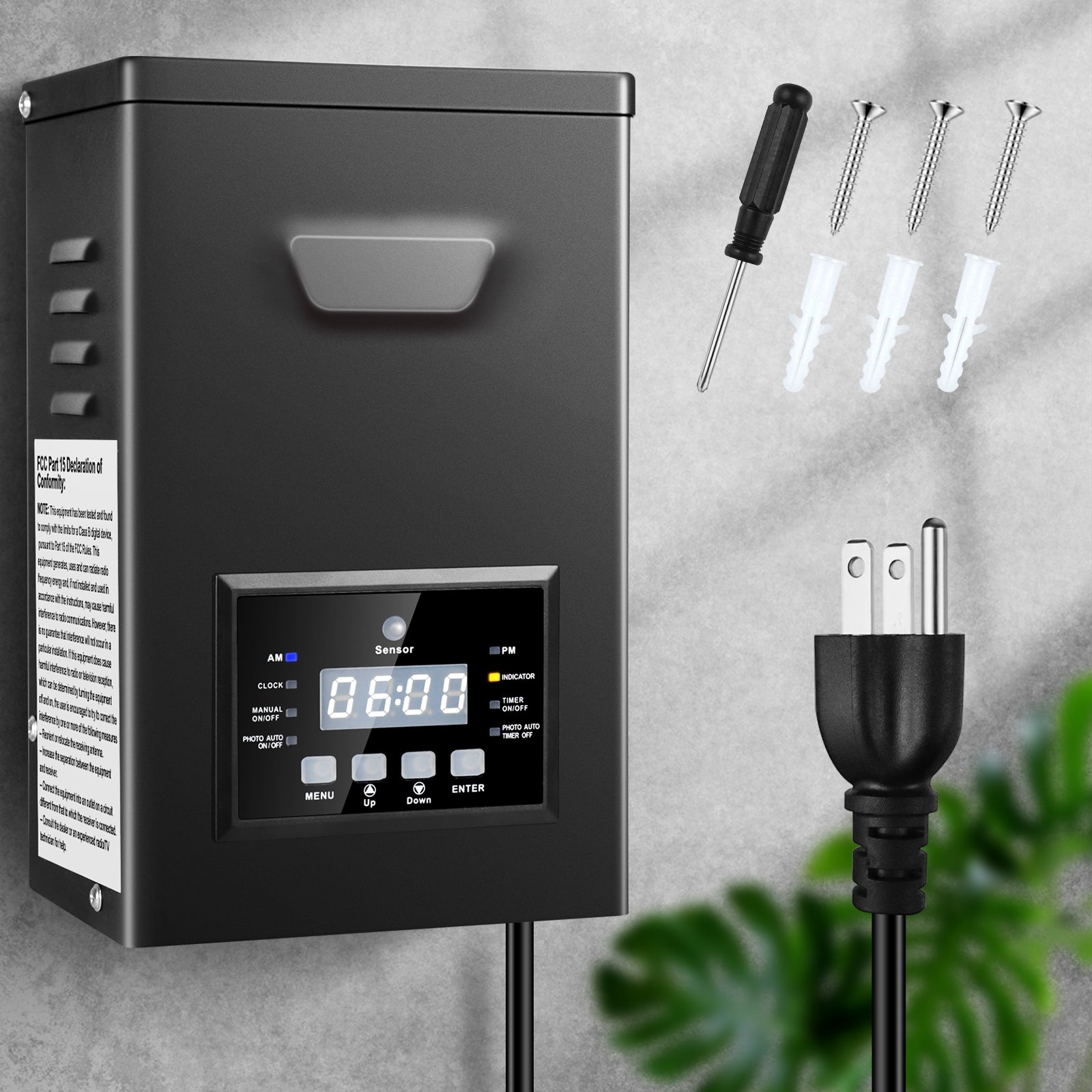 Transformateur d'éclairage extérieur basse tension 200 W/250 W, alimentation 120 V CA vers 12 V/15 V CA résistante aux intempéries, avec minuterie et cellule photoélectrique, pour éclairage de jardin. 