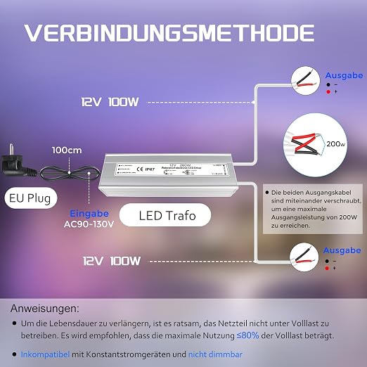 12V Waterproof LED Power Supply, 175–265V Input, 200W–500W, Single/Dual Wire Output, Aluminum Housing, Outdoor LED Driver, CE/RoHS/FCC — UK/EU Plug & Wire Leads Options