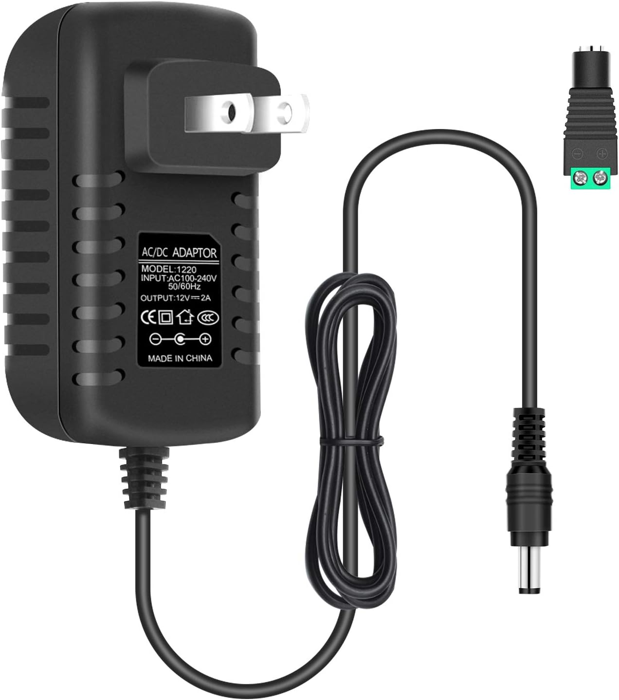 12-V-Netzteiladapter 12 W/24 W, AC 100–240 V Eingang, Wandstecker-Transformator, schwarzes Gehäuse – US/UK-Stecker, LED-Treiber für Streifen/CCTV/Elektronik 