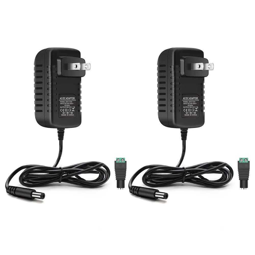 12-V-Netzteiladapter 12 W/24 W, AC 100–240 V Eingang, Wandstecker-Transformator, schwarzes Gehäuse – US/UK-Stecker, LED-Treiber für Streifen/CCTV/Elektronik 