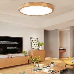 Plafonnier LED rond AC 220–240 V – Effet bois – 24 W – 3 000 K / 4 500 K / 5 000 K / 6 500 K – Plafonnier encastré – Stock local (Royaume-Uni/Allemagne)