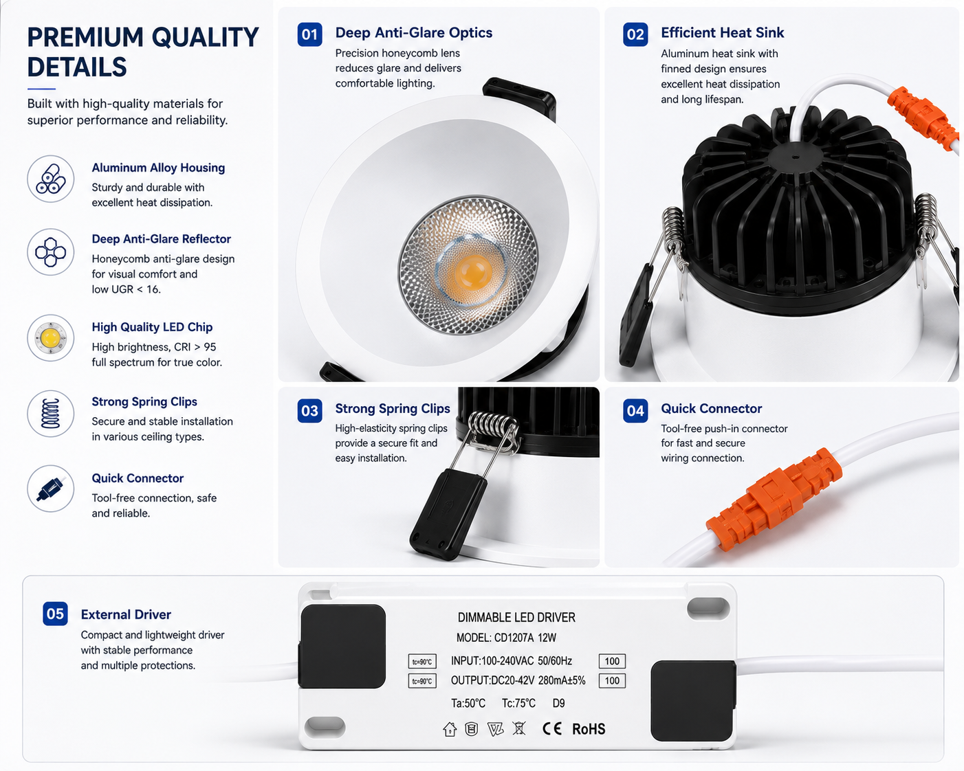 Lot de 4 plafonniers LED à intensité variable, 3 pouces, finition dorée, 5 W (équivalent halogène 40 W), CRI80