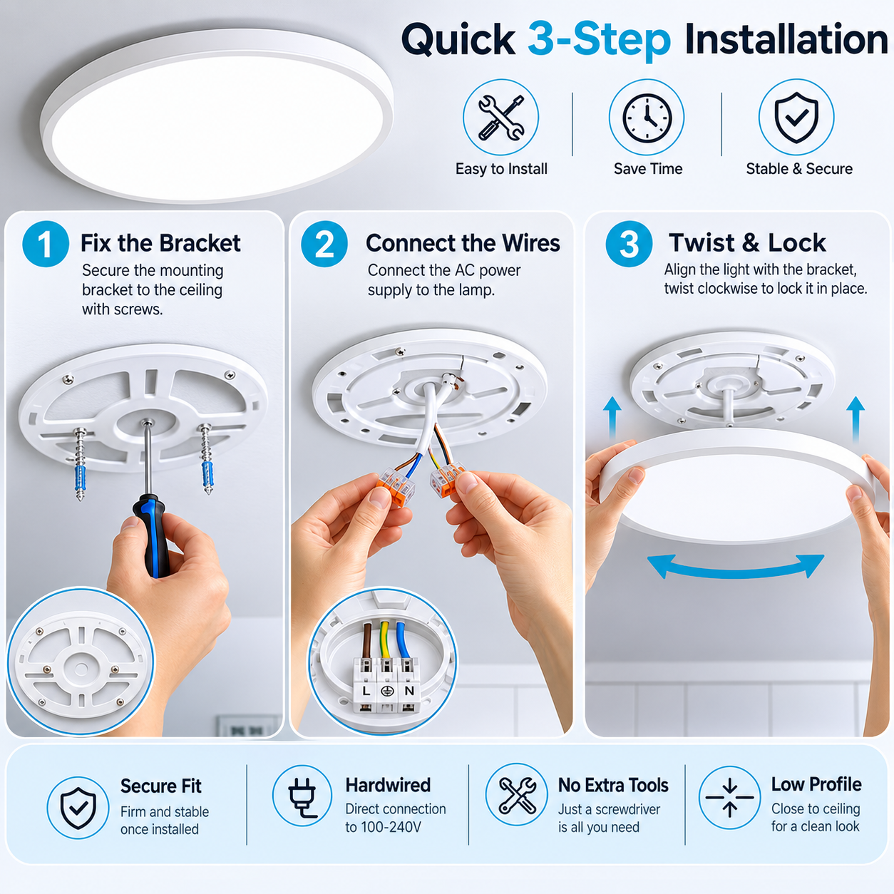 15.7 Inch Round LED Ceiling Light – 32W – White – 3000K / 4500K / 5000K / 6500K – Flush Mount Ceiling Light – Local Stock (US/UK)