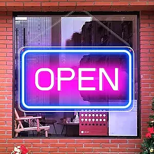 OPEN Neon Sign – USB Powered | 16×9 inch | 5 Color Options | LED Window Hanging Light for Storefronts