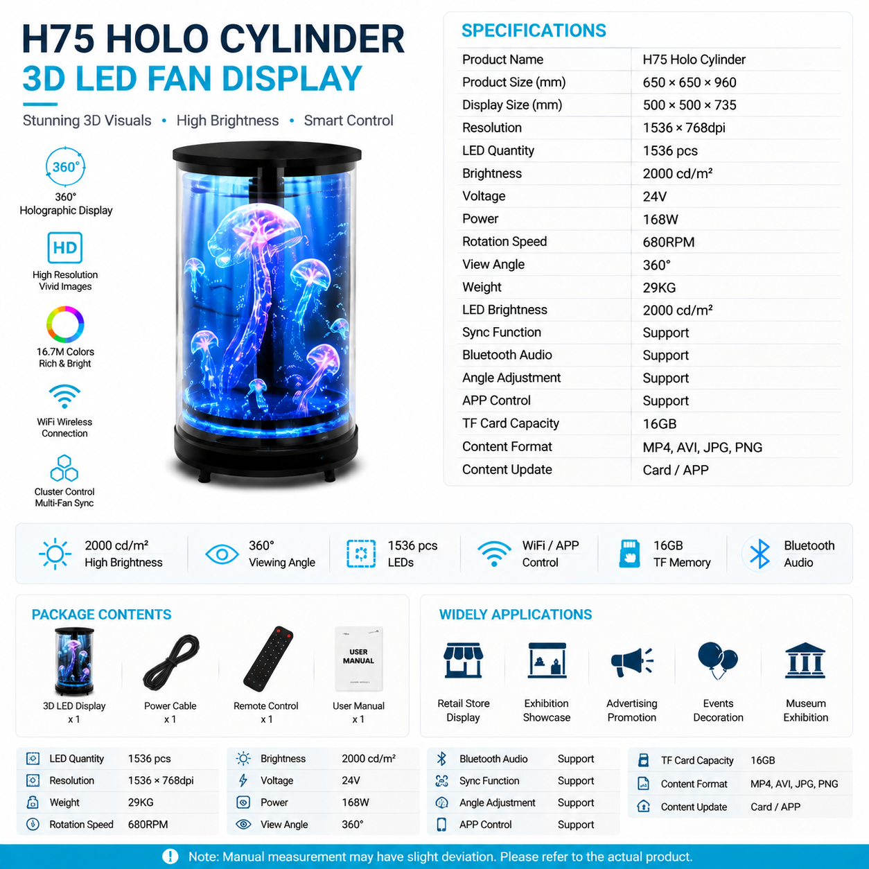 CYL-CL Series 50cm (19.7 inch) Medium Size | 3D Hologram Fan LED Display | Cylinder Fan Cloud Control (AS) | Commercial Hologram Fan | Fan with Transparent Cylindrical Protective Cover | 4 Blades, Mobile Base Included, Power Adapter Included