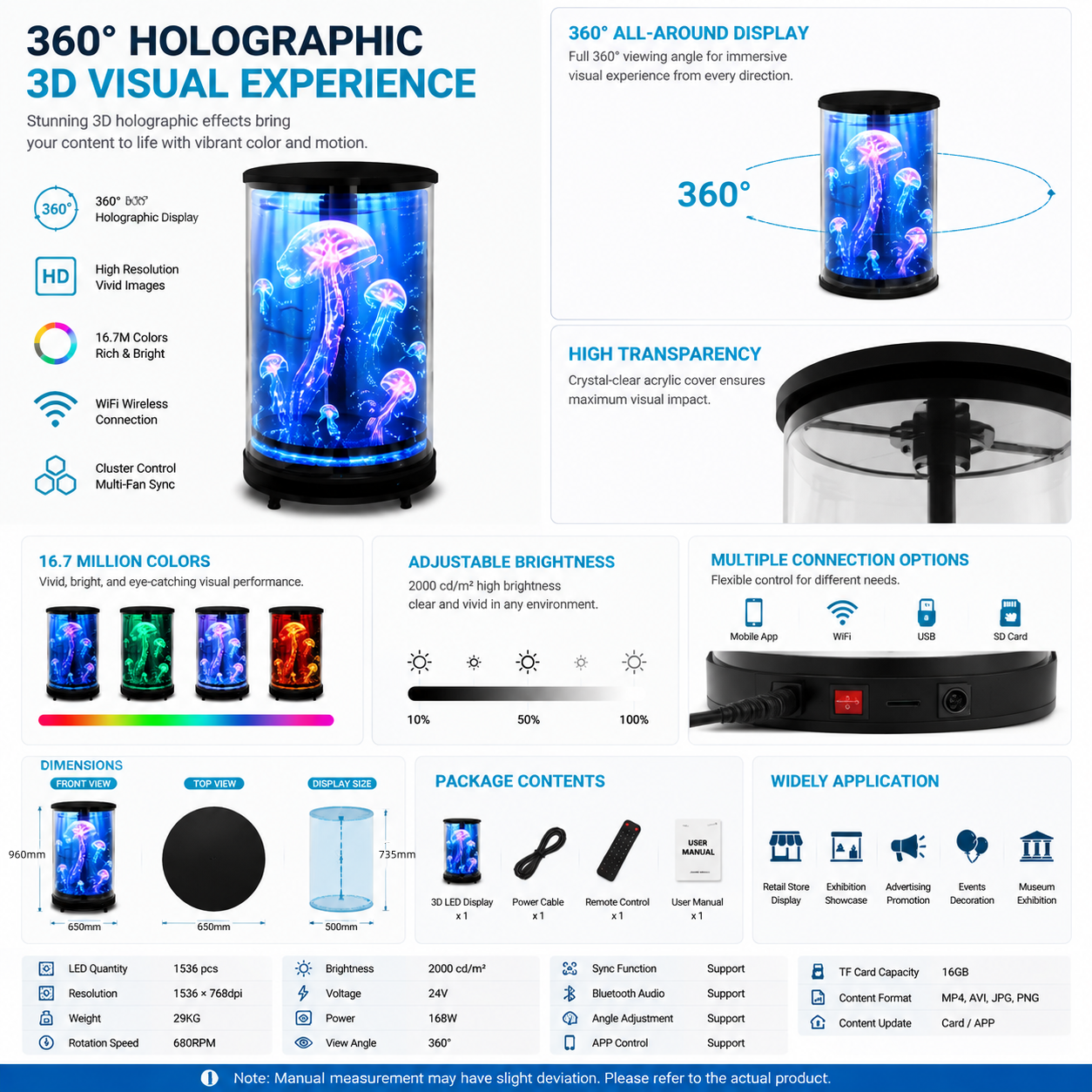 CYL-CL Series 50cm (19.7 inch) Medium Size | 3D Hologram Fan LED Display | Cylinder Fan Cloud Control (AS) | Commercial Hologram Fan | Fan with Transparent Cylindrical Protective Cover | 4 Blades, Mobile Base Included, Power Adapter Included