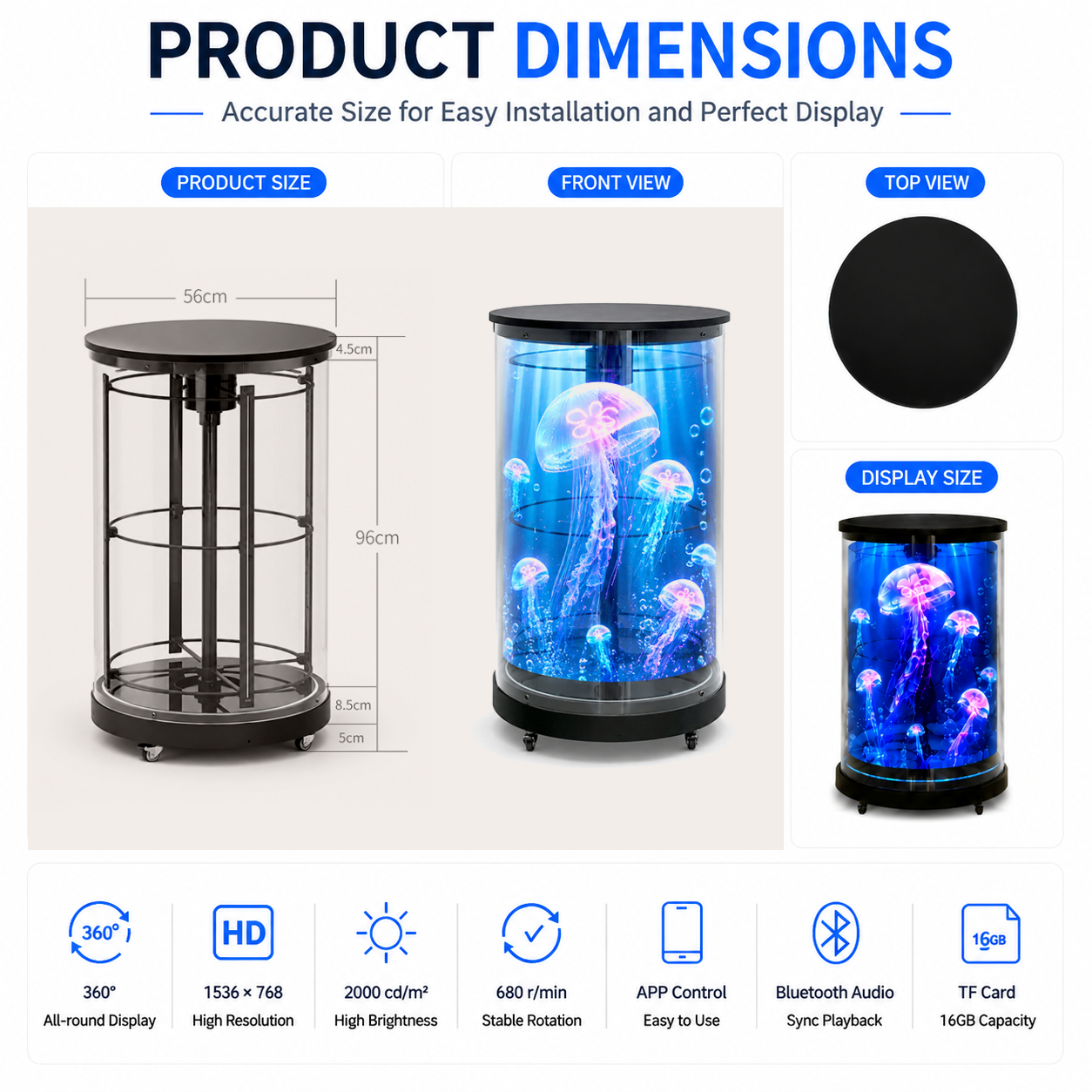 CYL-CL Series 50cm (19.7 inch) Medium Size | 3D Hologram Fan LED Display | Cylinder Fan Cloud Control (AS) | Commercial Hologram Fan | Fan with Transparent Cylindrical Protective Cover | 4 Blades, Mobile Base Included, Power Adapter Included
