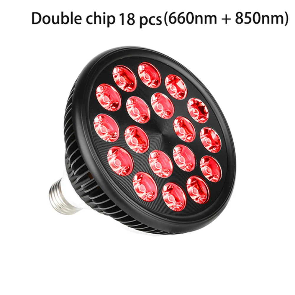 Lampe LED PAR38 à double puce 18 x 3 W, thérapie rouge, 660 nm (rouge) + 850 nm (NIR), double longueur d'onde synergique, avec support de sol évolutif et clip de table