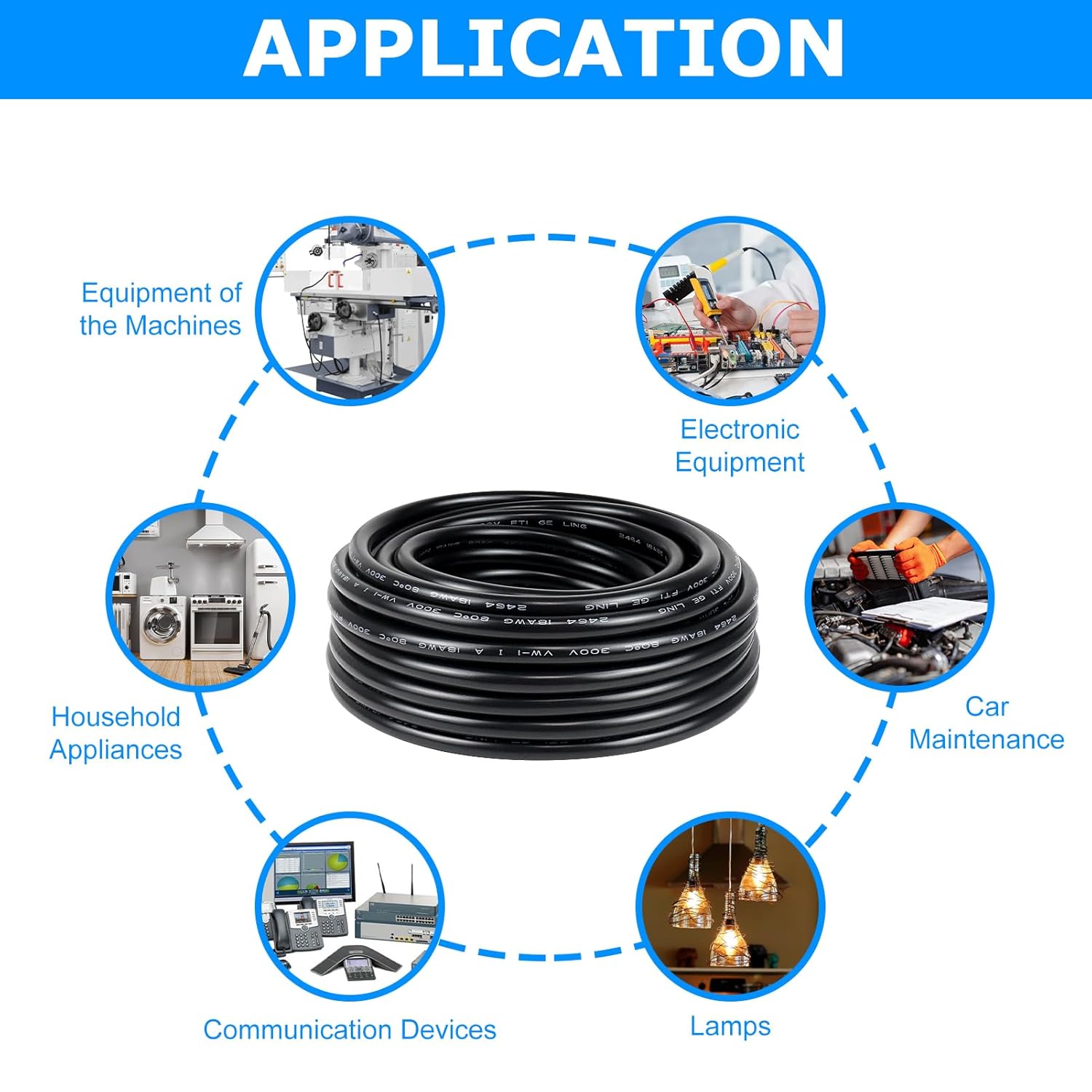 18 AWG Multi-Conductor Cable, 2/3/4/5 Core Stranded Tinned Copper Wire, Black/White PVC Jacket Extension Cord for Electrical Installations, 10/20/50m (33ft–165ft) Options