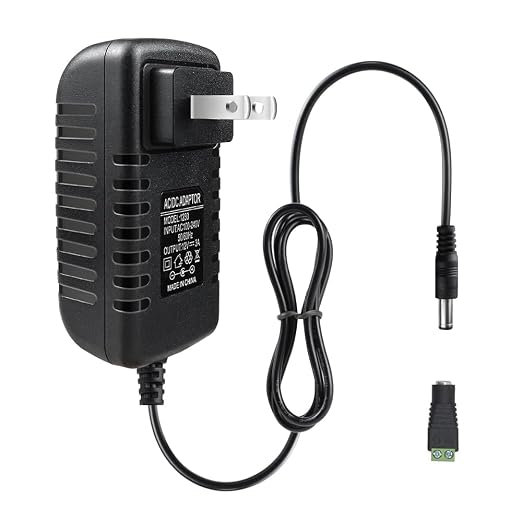 12-V-Netzteiladapter 12 W/24 W, AC 100–240 V Eingang, Wandstecker-Transformator, schwarzes Gehäuse – US/UK-Stecker, LED-Treiber für Streifen/CCTV/Elektronik 