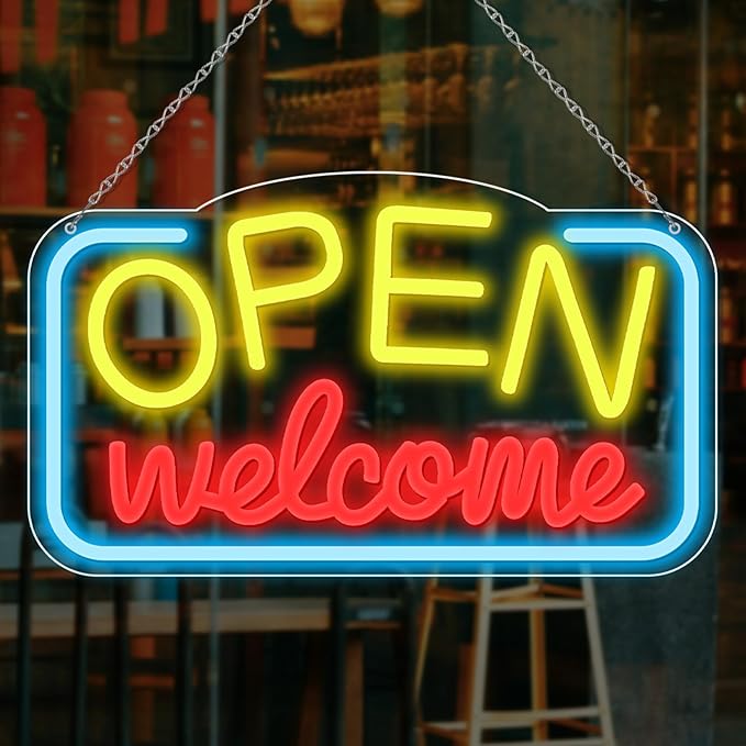 OPEN Welcome Silicone Neon Signs – USB Powered | 16.9×9.4 inch | LED Light for Storefront Window | 2 Color Options
