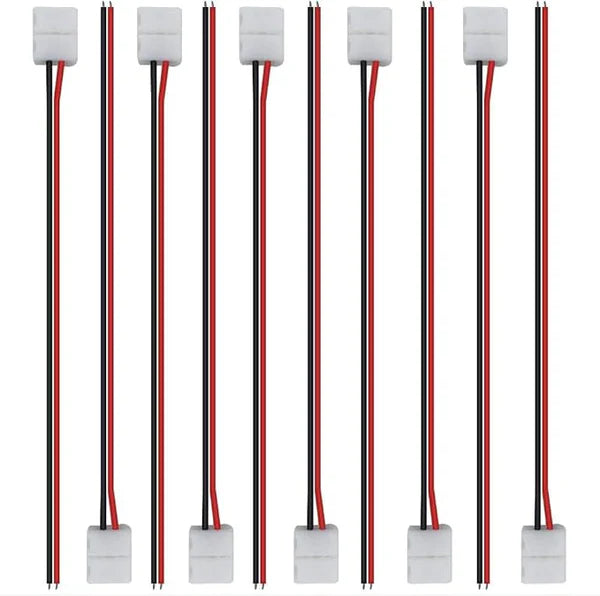 LED-Streifenverbinder – 10 mm 2-polige lötfreie Clips | Streifen zu Kabel / Streifen zu Streifen / DC-Adapter / L / T – Großhandel 500 Stück MOQ | Direkt ab Werk 