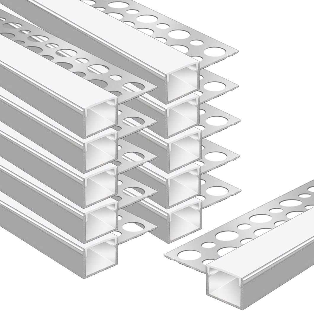 Einseitige Gipskarton-LED-Aluminiumkanäle – Passend für 1 bis 13 mm LED-Streifen | Silber | Milchweiße Abdeckung | 1 / 2 / 3 Meter | Silber | Milchweiße Abdeckung | 50 / 100 -Packung