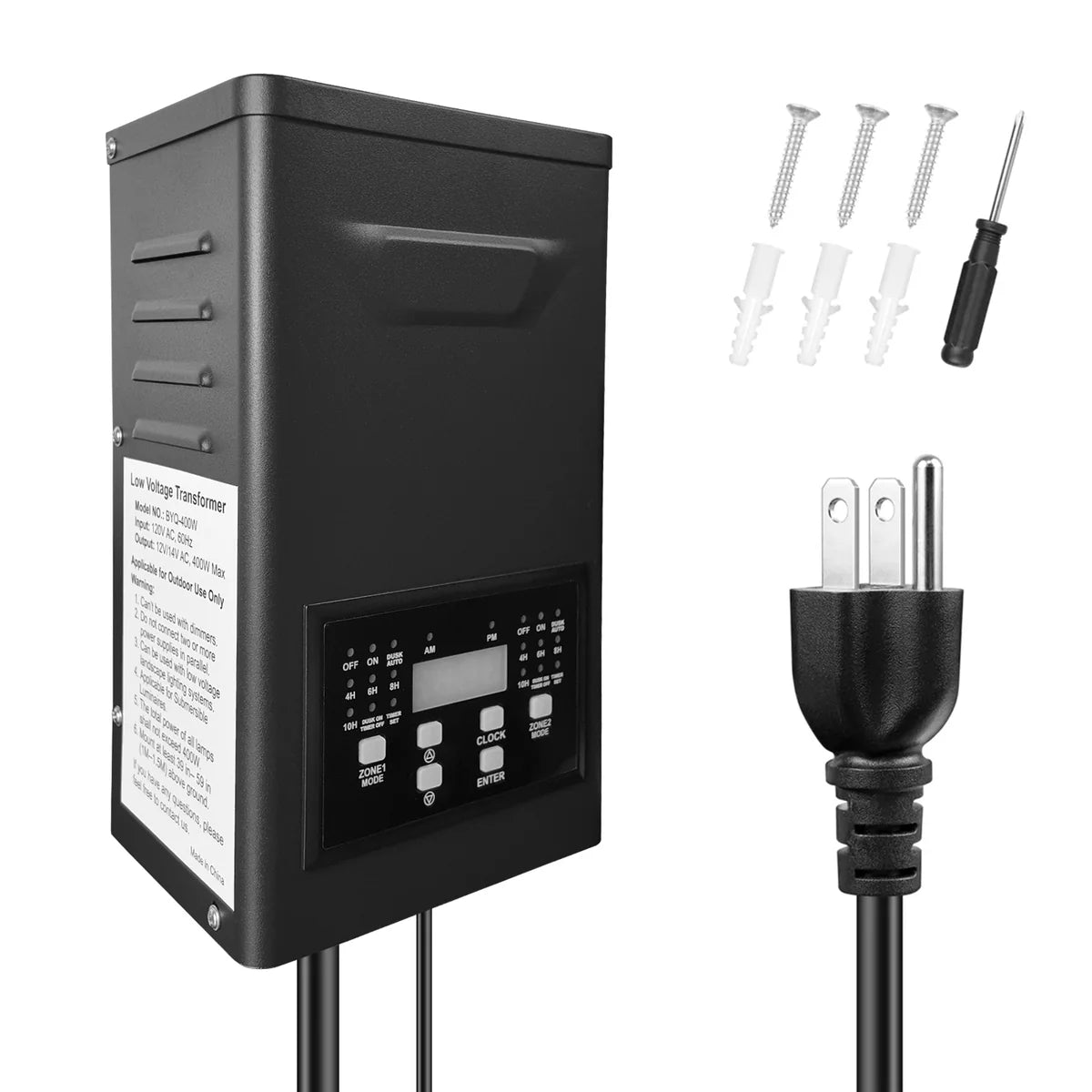 500W /600W Low Voltage Landscape Transformer with 2 Zones, External Photocell Sensor & Timer, 120V AC to 12V/15V AC, Outdoor Low Voltage Transformer, Landscape Lighting Transformer for Spot Light Steplight