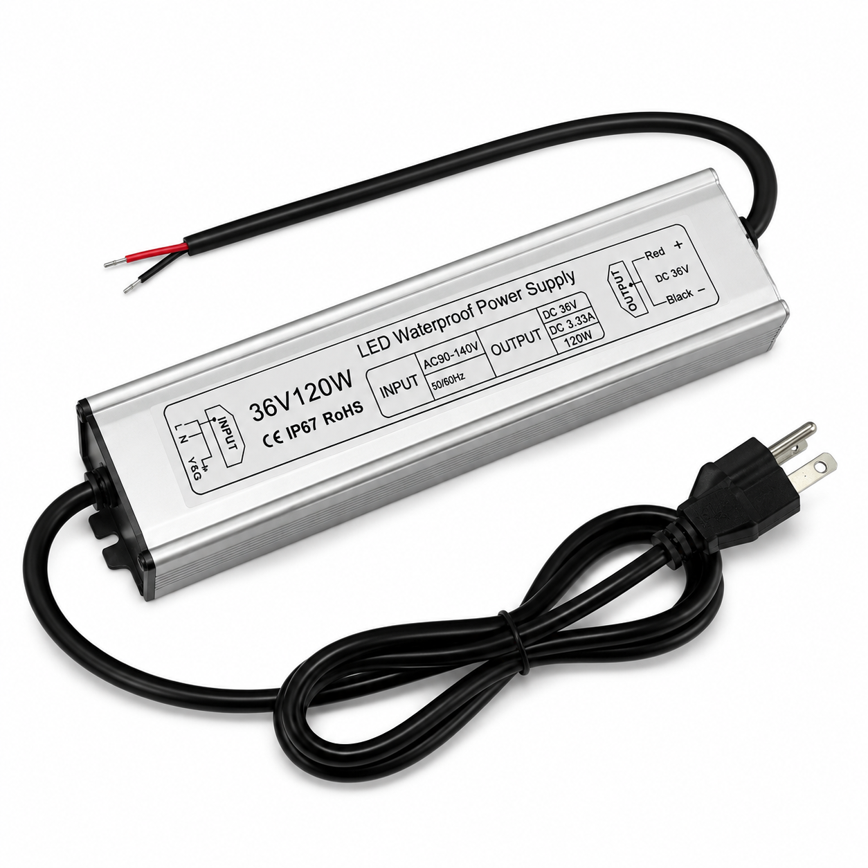 36-V-LED-Netzteil (Konstantspannung), 90–140 V Eingang, 100–400 W, Einzelausgang, IP67 wasserdicht, CE/RoHS/FCC – US-Stecker und Kabeloptionen 