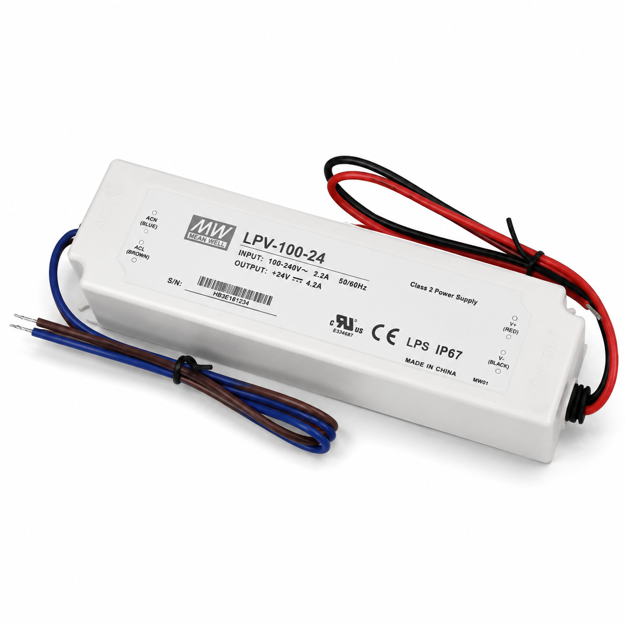 Alimentation électrique étanche IP67 certifiée UL de la série LPV de MEANWELL
