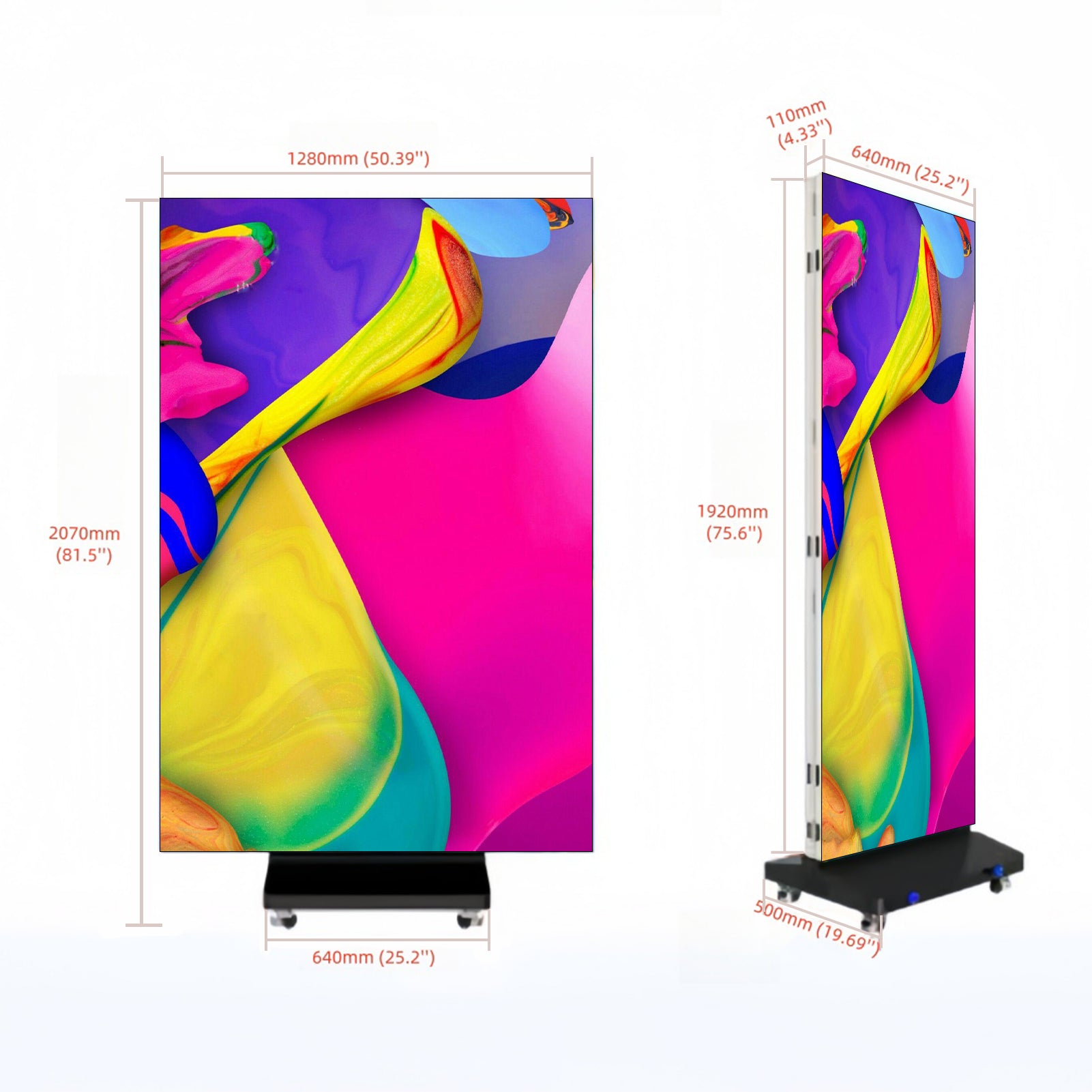Écran LED pliable triple série EP-TR | Panneau pliable 1280 × 1920 mm | P2,5 / P2 / P1,86 / P1,53 | Surface GOB | Kiosque d'affichage intérieur portable