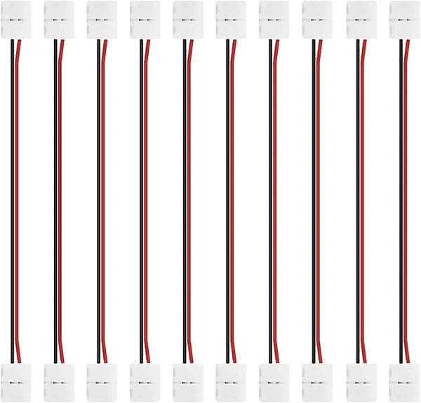 LED-Streifenverbinder – 10 mm 2-polige lötfreie Clips | Streifen zu Kabel / Streifen zu Streifen / DC-Adapter / L / T – Großhandel 500 Stück MOQ | Direkt ab Werk 