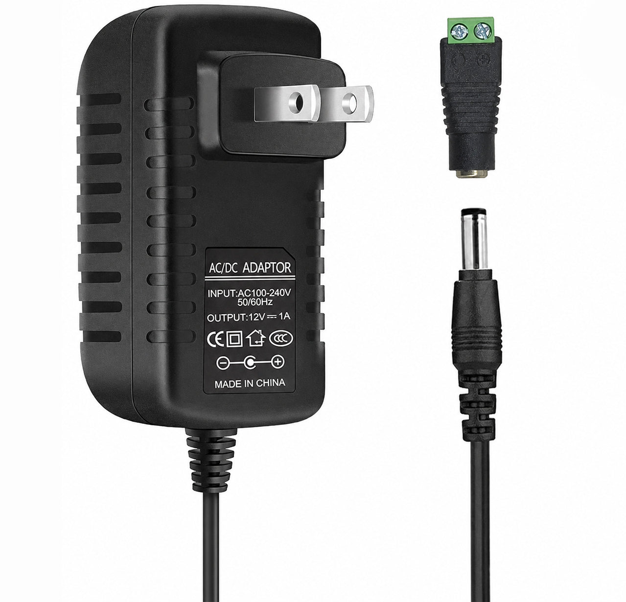 12V Power Supply Adapter 12W/24W, AC 100–240V Input, Wall Plug Transformer, Black Case — US/UK Plug, LED Driver for Strip/CCTV/Electronics