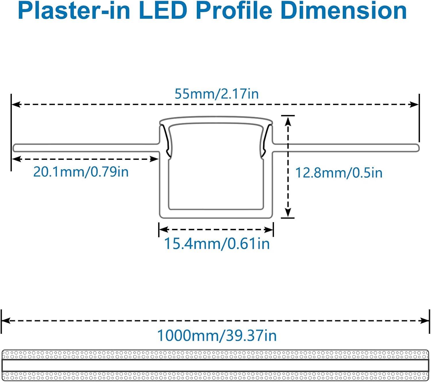 Profilés LED en aluminium double face pour cloison sèche – Compatibles avec des bandes LED de 1 à 13 mm | Argent | Revêtement blanc laiteux | 1/2/3 mètres | Argent | Revêtement blanc laiteux | Lot de 50/100