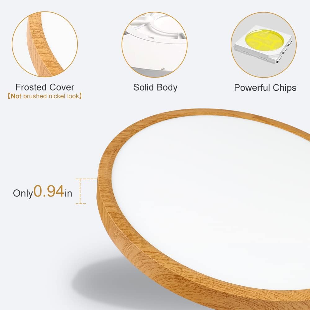 Plafonnier LED rond AC 220–240 V – Effet bois – 24 W – 3 000 K / 4 500 K / 5 000 K / 6 500 K – Plafonnier encastré – Stock local (Royaume-Uni/Allemagne)
