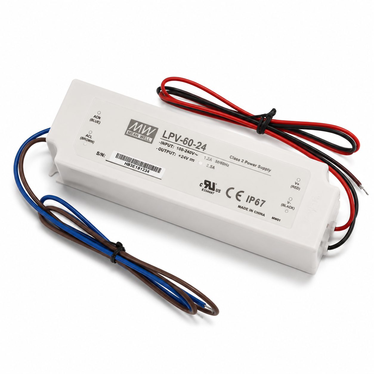 Alimentation électrique étanche IP67 certifiée UL de la série LPV de MEANWELL