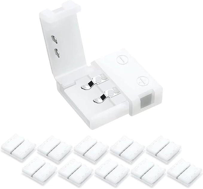 Connecteurs pour bandes LED – Clips sans soudure 8 mm 2 broches | Adaptateur bande à fil / bande à bande / DC / L / T – Vente en gros, 500 pièces, MOQ | Direct usine 