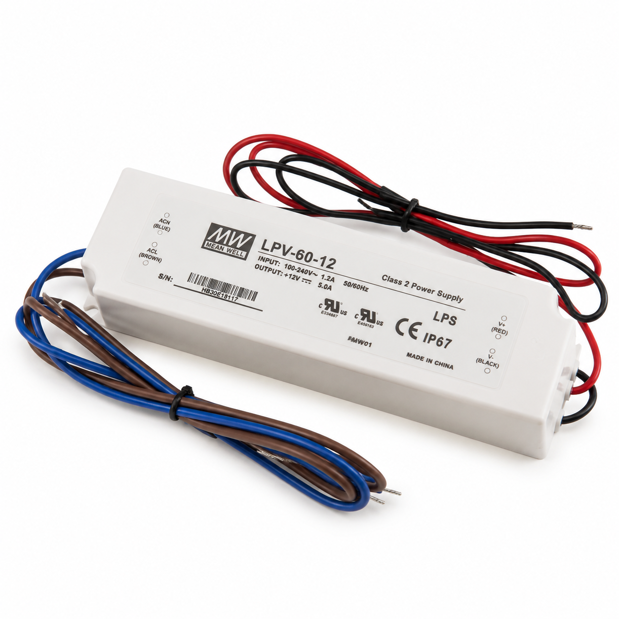 Alimentation électrique étanche IP67 certifiée UL de la série LPV de MEANWELL