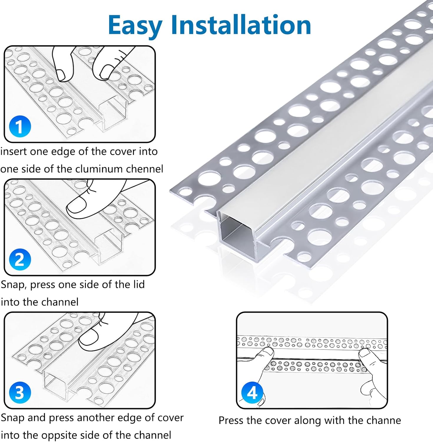Profilés LED en aluminium double face pour cloison sèche – Compatibles avec des bandes LED de 1 à 13 mm | Argent | Revêtement blanc laiteux | 1/2/3 mètres | Argent | Revêtement blanc laiteux | Lot de 50/100