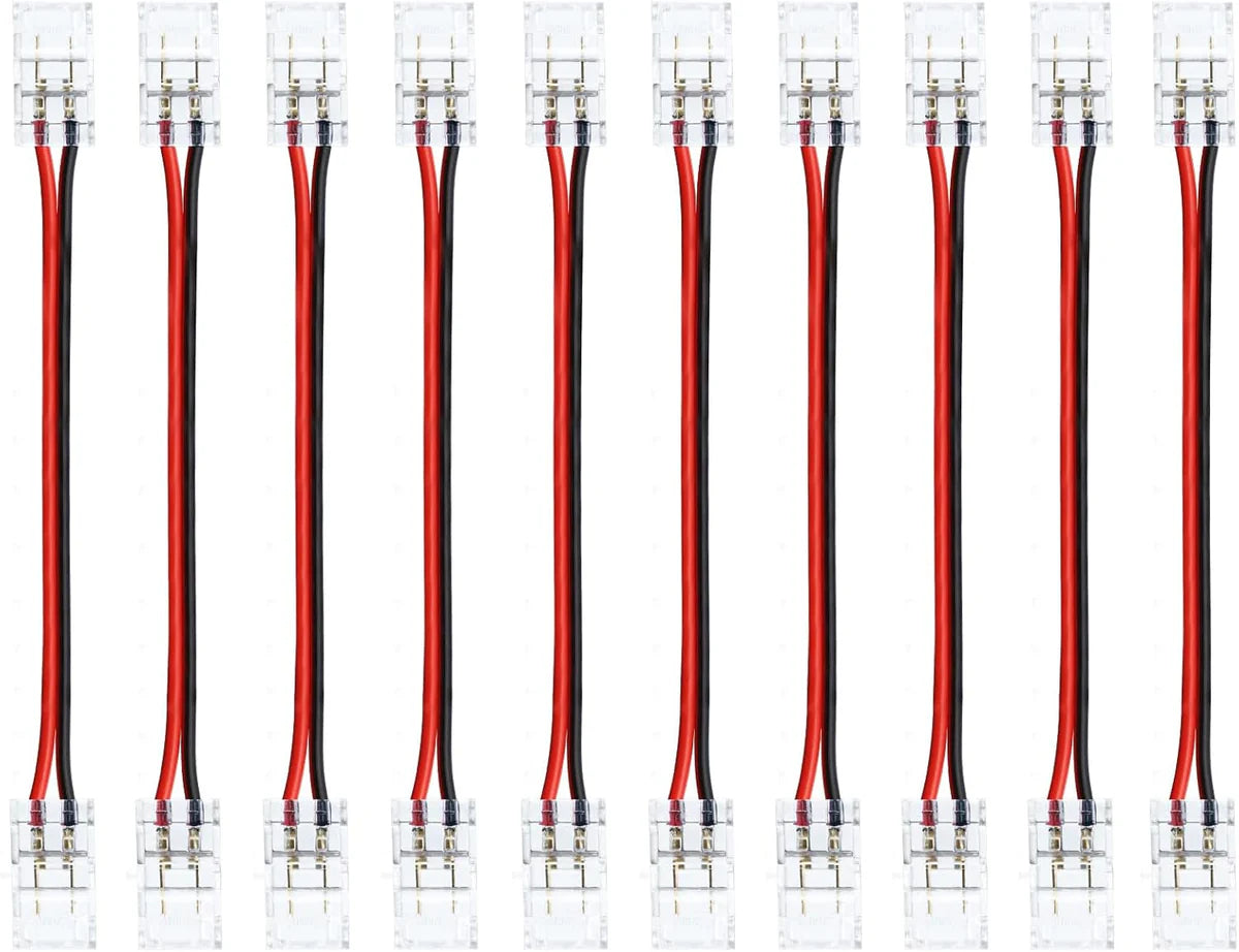 Connecteurs pour bandes LED transparentes en cristal – Clips sans soudure 8 mm 2 broches | Adaptateur bande à fil / bande à bande / CC / L – Stock local États-Unis/Royaume-Uni