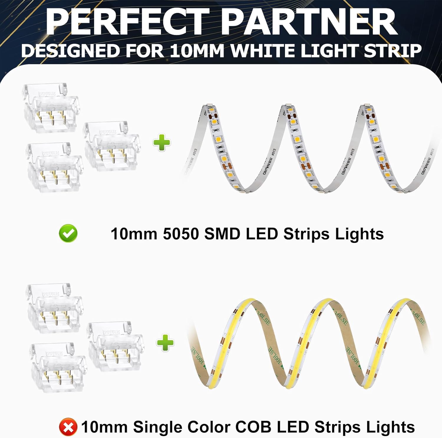 Transparente Kristall-LED-Streifenverbinder – 10 mm 3-polige lötfreie Clips | Streifen zu Kabel / Streifen zu Streifen / DC-Adapter – Großhandel 500 Stück MOQ | Direkt ab Werk 