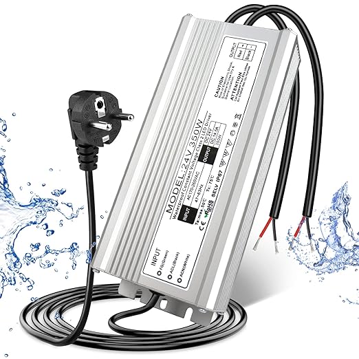 Wasserdichter 24-V-LED-Treiber, 175–265 V Eingang, 200–500 W, Einzel-/Doppelkabelausgang, Netzteil für den Außenbereich, CE/RoHS/FCC – UK/EU-Stecker und Kabeloptionen 