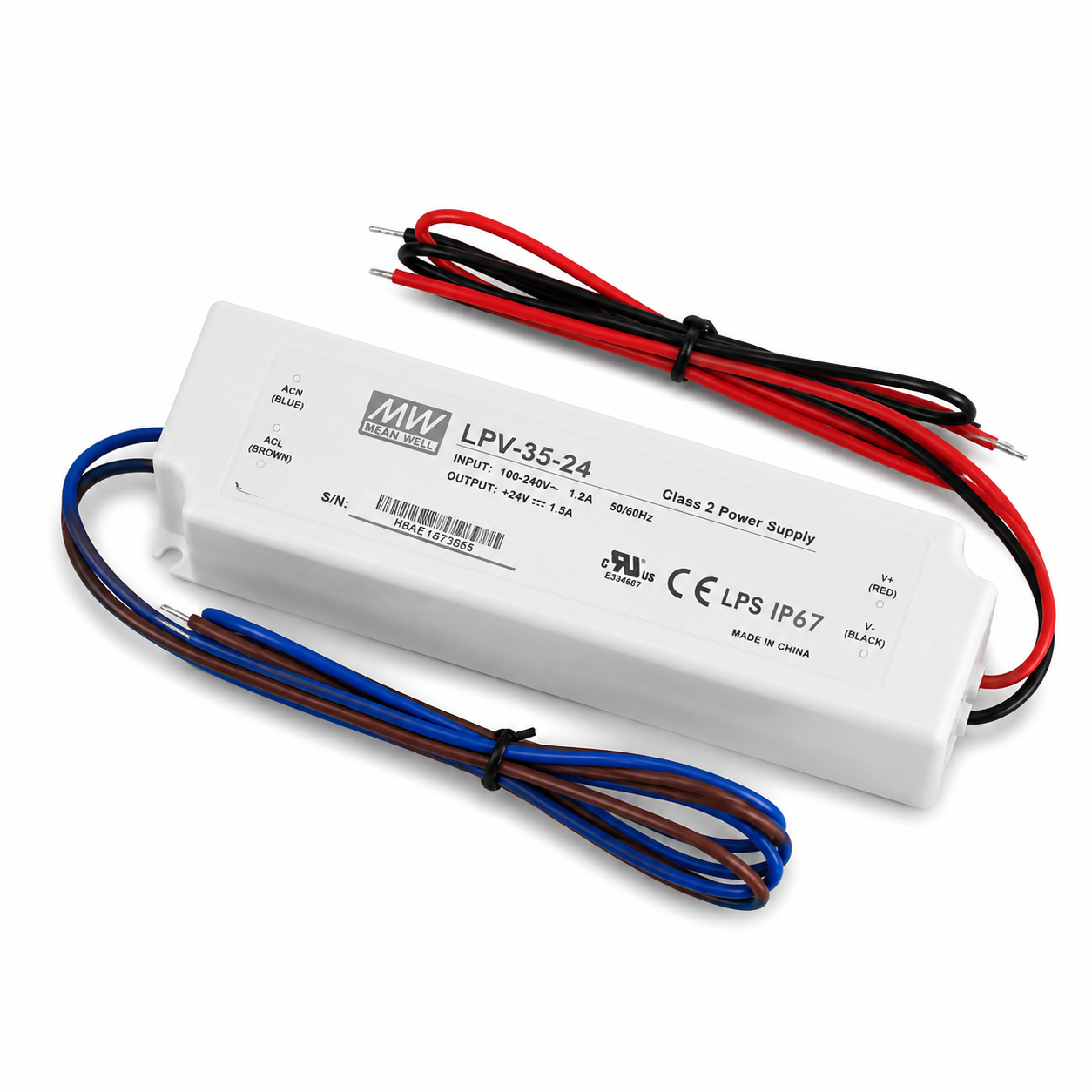 Alimentation électrique étanche IP67 certifiée UL de la série LPV de MEANWELL