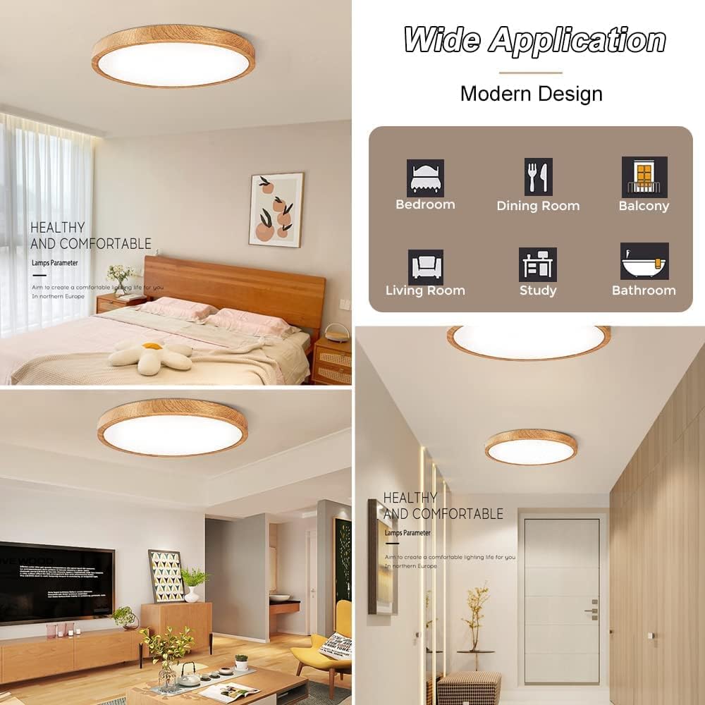 AC 220–240 V runde LED-Deckenleuchte – Holzmaserung – 24 W – 3000 K / 4500 K / 5000 K / 6500 K – Deckenleuchte zur Unterputzmontage – Lokaler Lagerbestand (UK/DE)
