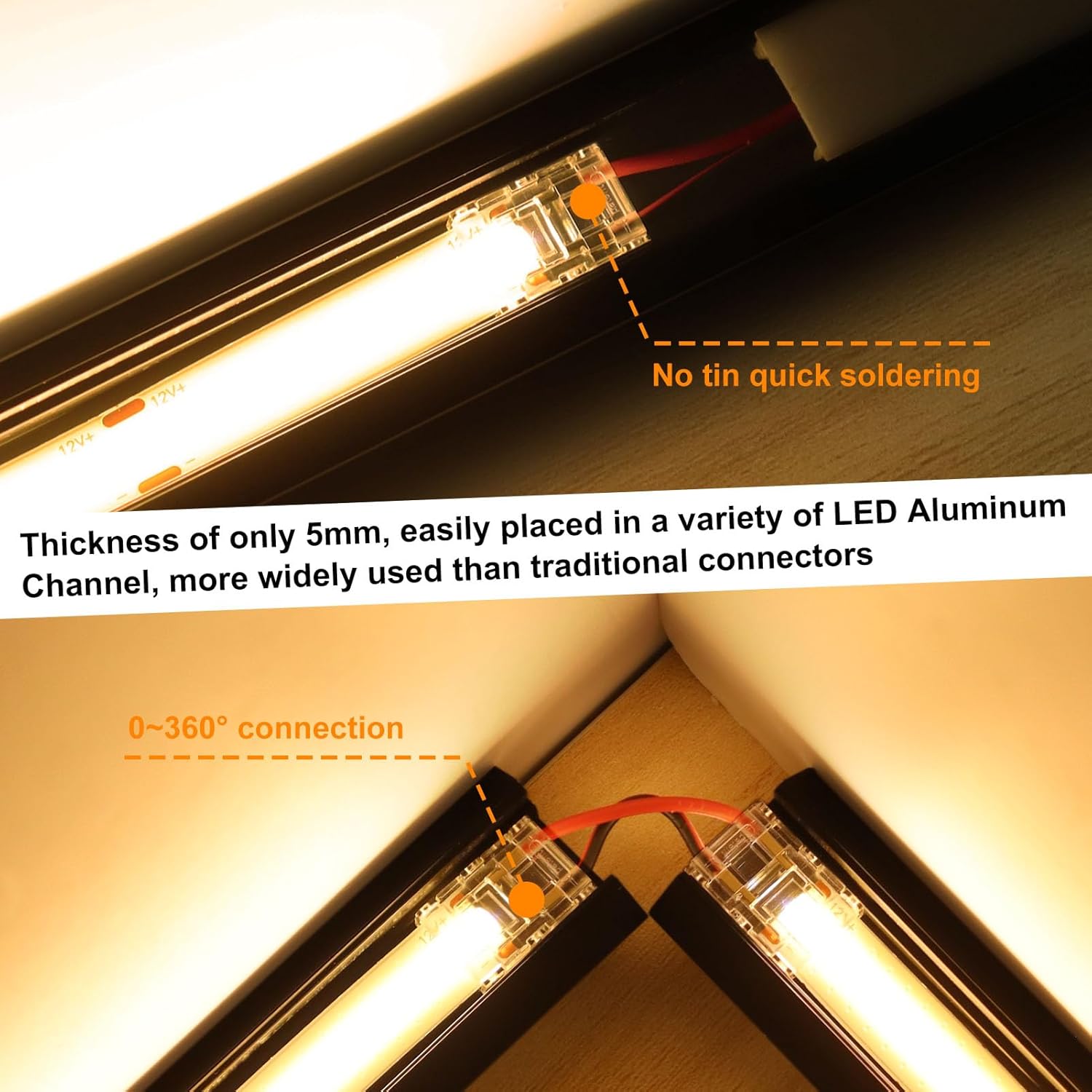 Connecteurs pour bande LED en cristal transparent – ​​Clips sans soudure 10 mm 2 broches | Adaptateur bande à fil / bande à bande / CC – Vente en gros, 500 pièces, MOQ | Direct usine 